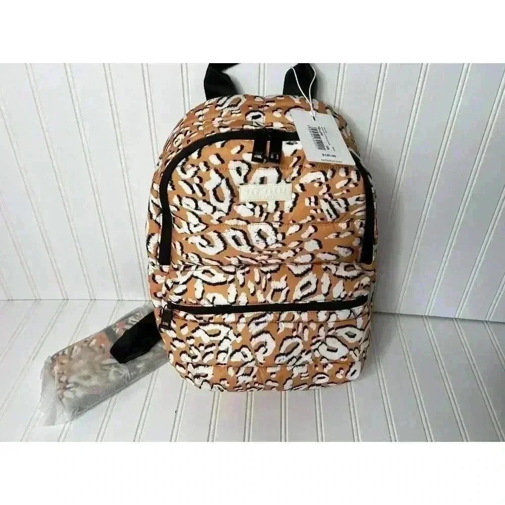 Ted Baker Leopard Puffer Nylon Laptop Backpack Mini Pouch Yellow NEW 1627 - Picture 2 of 4